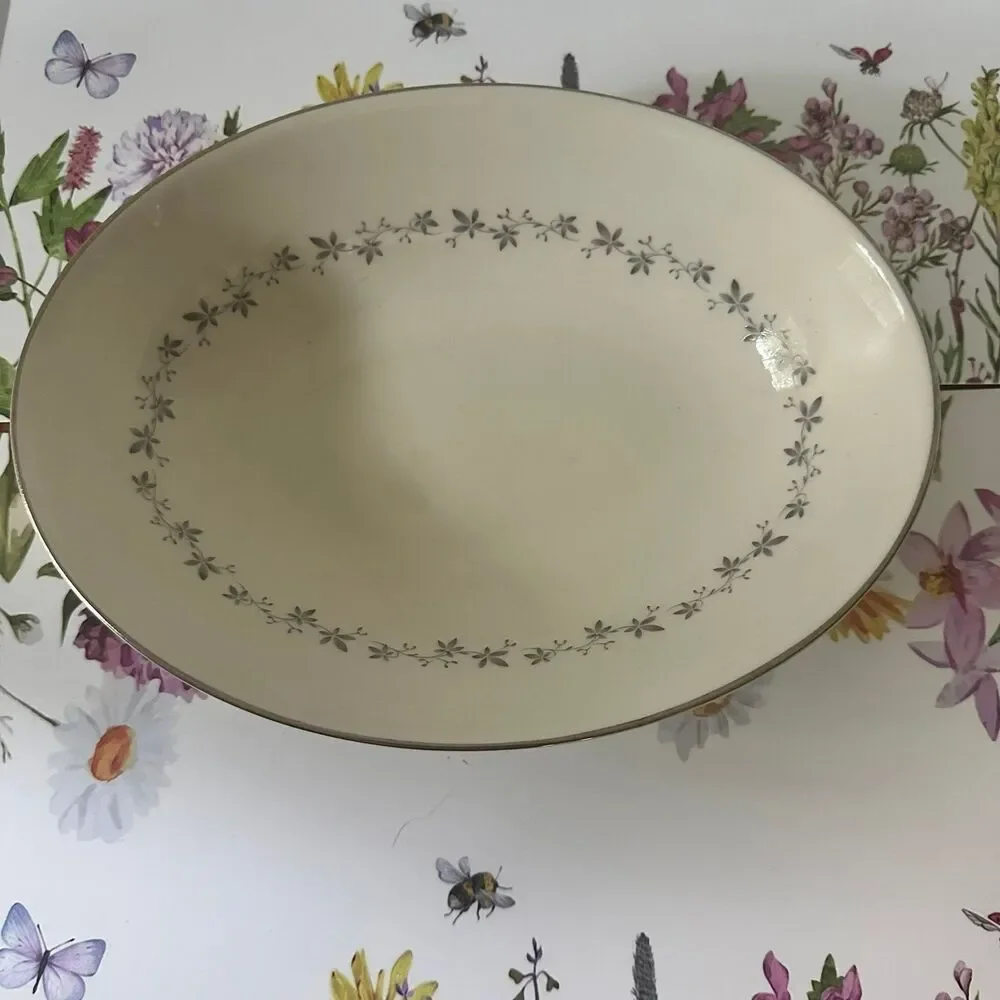 Royal Doulton Cadence Oval Vegetable Serving Bowl Vintage Platinum Trim TC1007